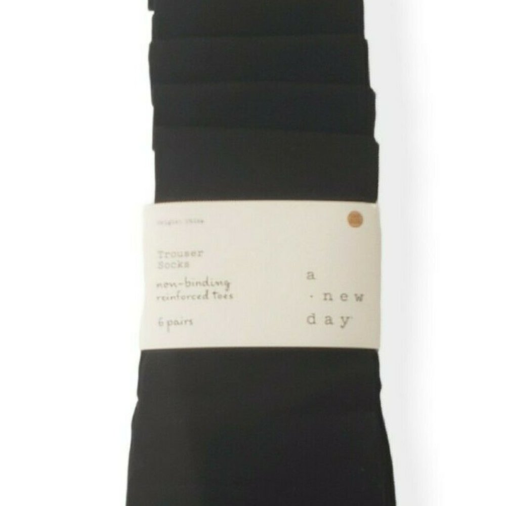 Trouser Socks Black 6-Pair A New Day Socks Reinforced Toe One Size Fits Most